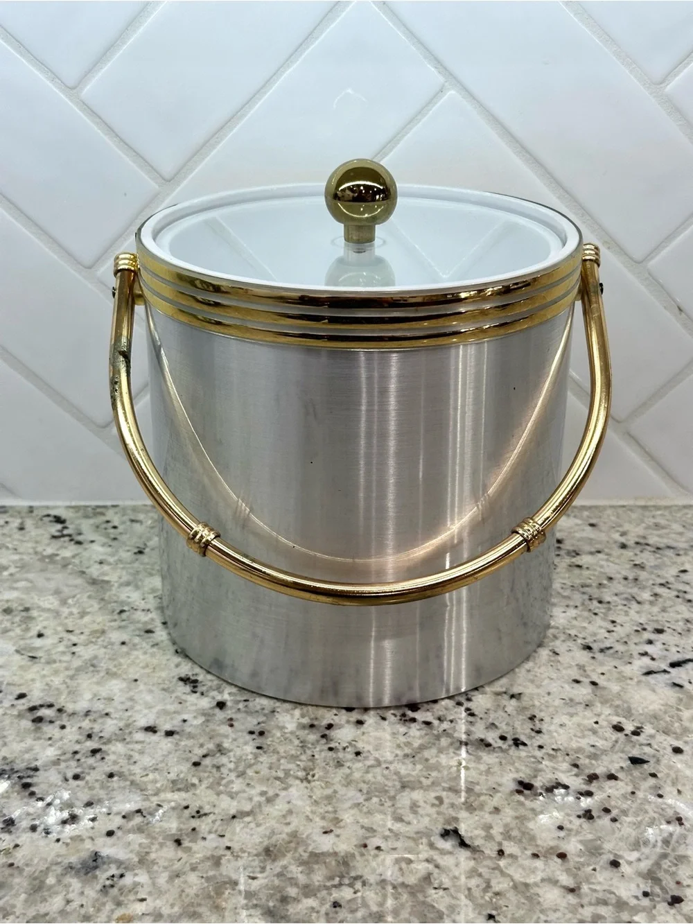 Vintage gold and silver tone insulated ice bucket